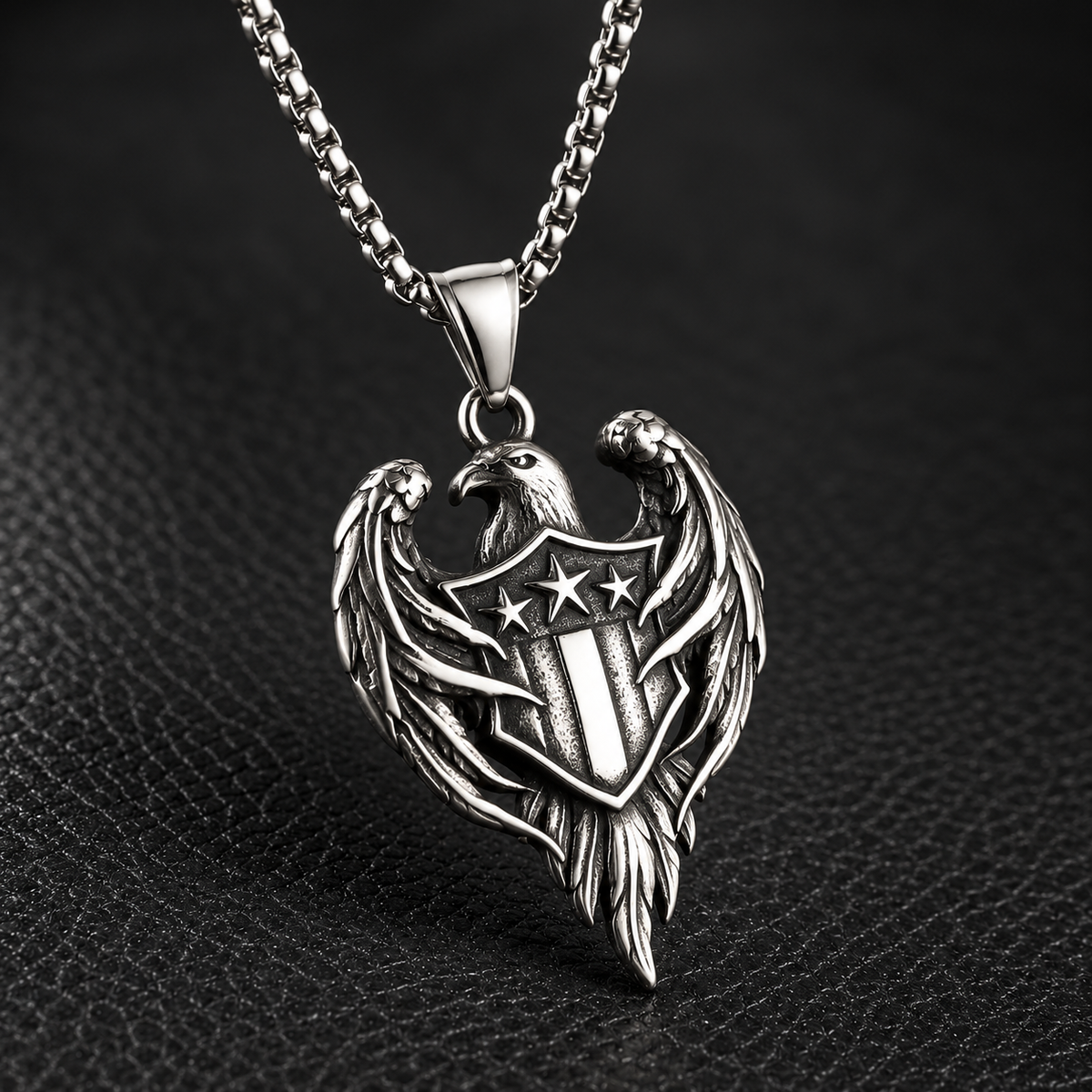 Close-up of the eagle and stars-and-stripes shield pendant