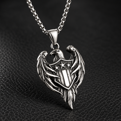 Close-up of the eagle and stars-and-stripes shield pendant