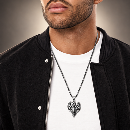 Man wearing the American flag eagle pendant necklace